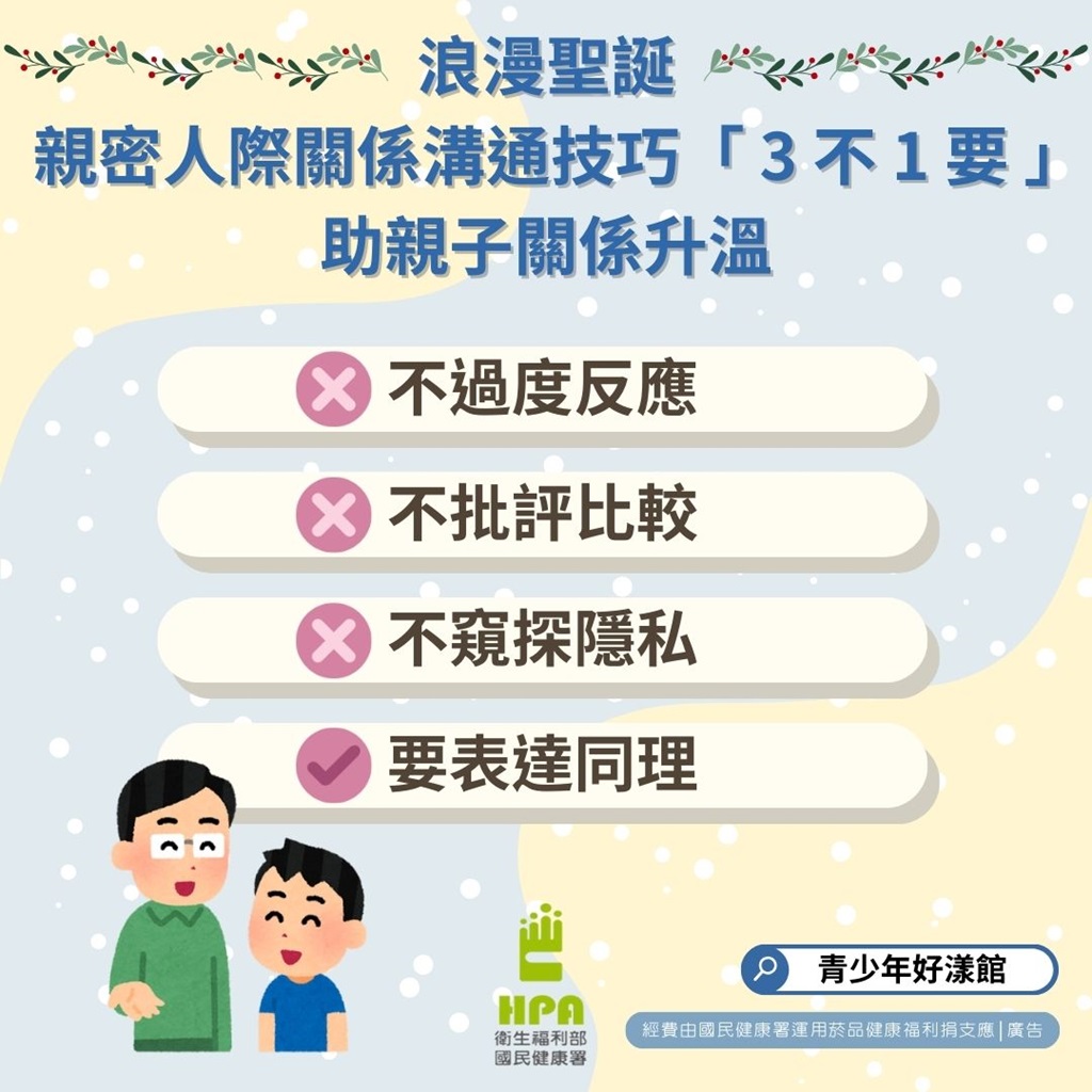 浪漫聖誕助親子關係升溫，親密人際關係溝通技巧『3不1要』