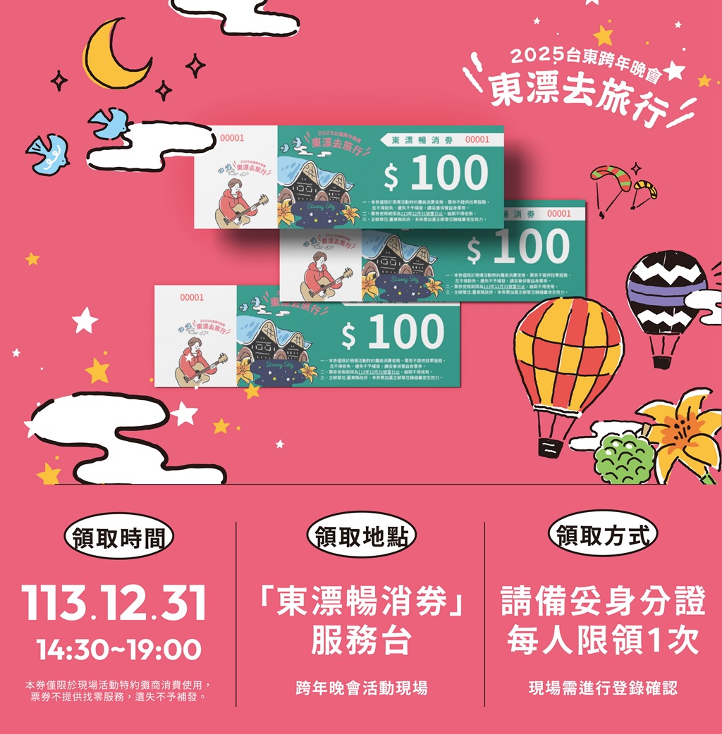 臺東縣政府為了振興因地震與颱風災害而受到重創的臺東地區經濟與觀光產業，並特別推出『東漂暢消券』