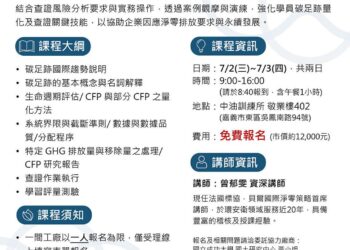 嘉義市「ISO 14067:2018碳足跡內部查證員證照課程」免費報名中