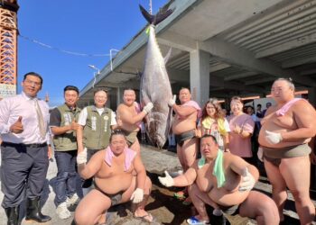 屏東黑鮪魚季迎來日本相撲力士 挑戰扛黑鮪魚試煉