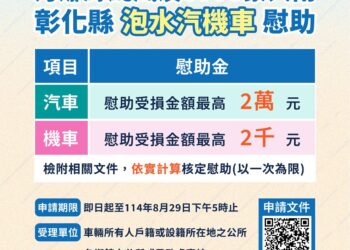 彰化縣強降雨泡水車慰助計畫  詳情可洽詢各鄉鎮市公所