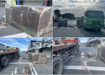 影音/龐然大理石滾落路上 曳引車駕駛遭警舉發