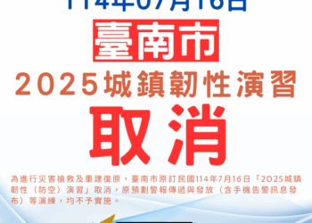 全力投入丹娜絲颱風災後復原 取消辦理2025年城鎮韌性演習