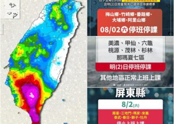 影音/雨量持續紫爆 8/2日7區13鄉停班停課