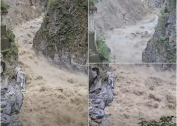 影音/燕子口堰塞湖潰決 下游河道水位快速上漲