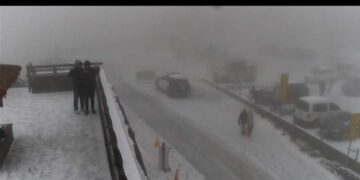 影音/冷氣團發威清晨最低溫10.1度 松雪樓下起冰霰