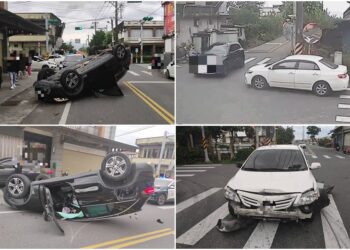 影音/黑車白車路口相撞 黑車當場翻覆四輪朝天