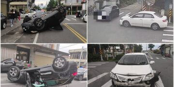 影音/黑車白車路口相撞 黑車當場翻覆四輪朝天